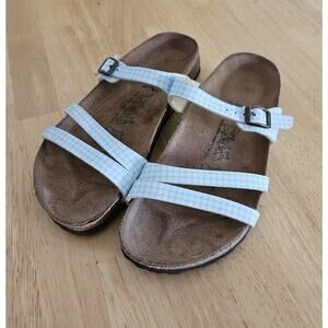 Birkenstock Birkis Plaid Sandals Triple Strap Turquoise 38 L7